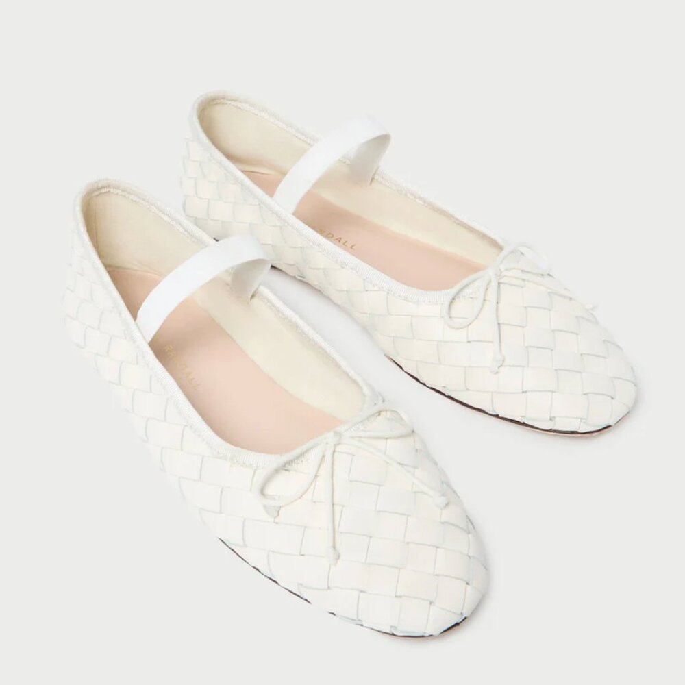 Loeffler Randall Leonie Woven Leather Flats Cream US10 NEW